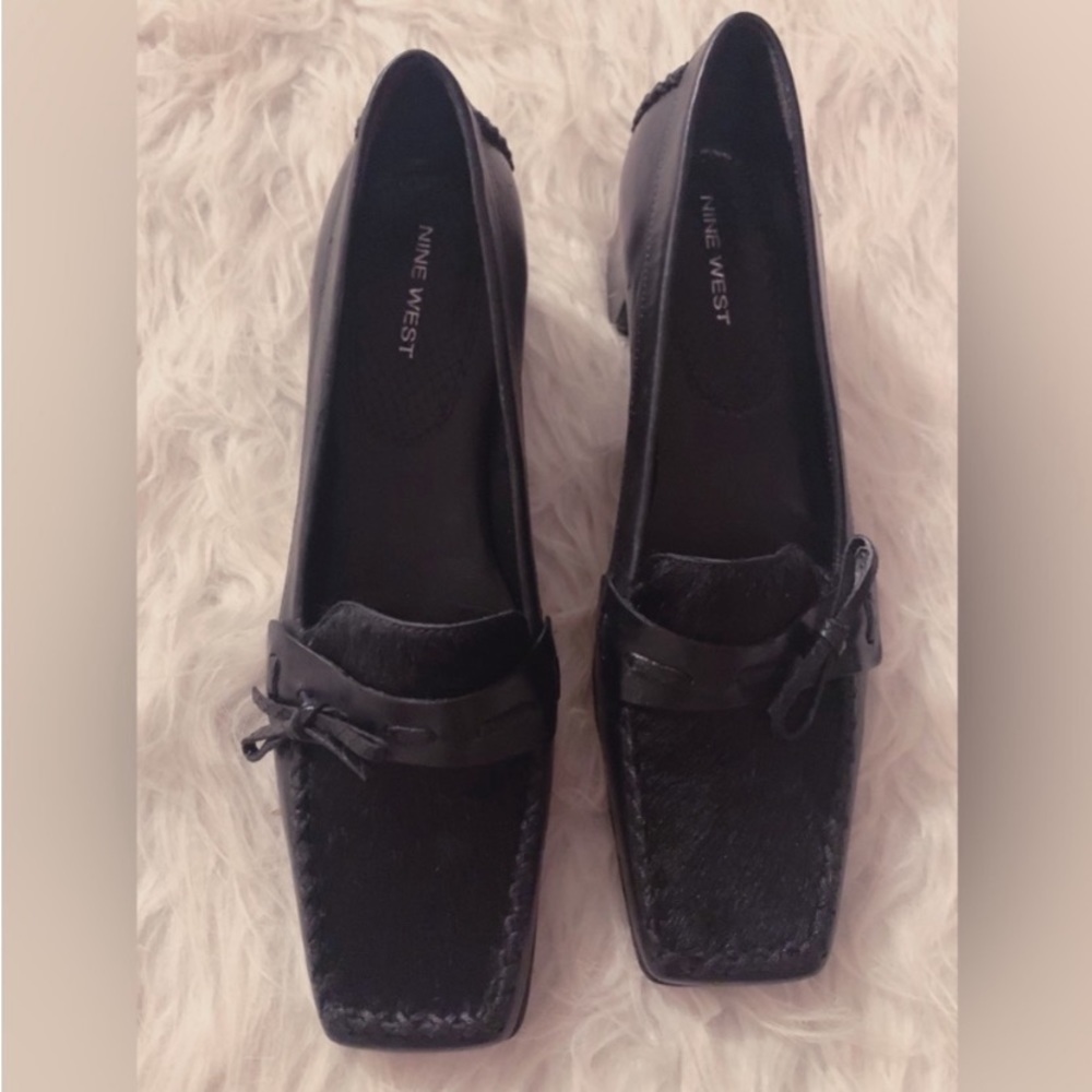 Nine West Black Fuzzy Top Loafer Shoes